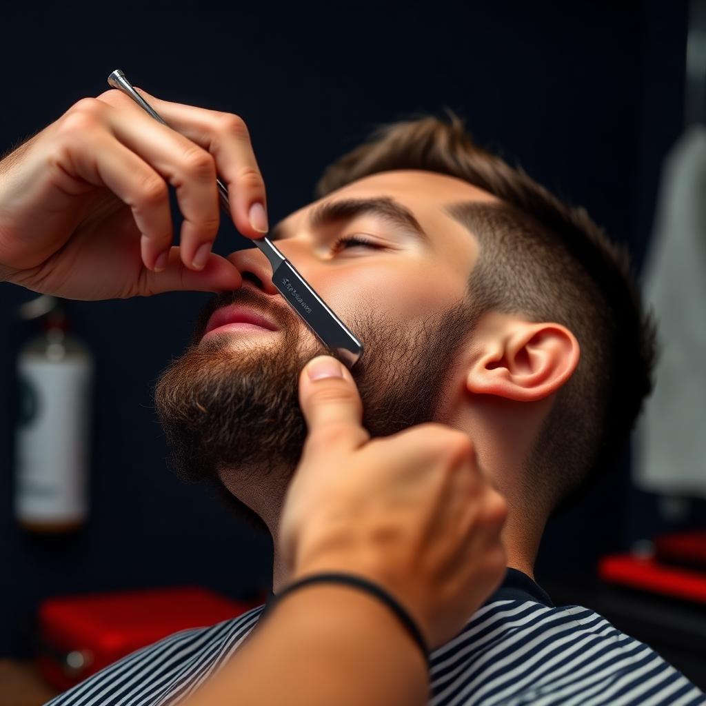 Acabamento de barba com navalha na ARJ Barbearia